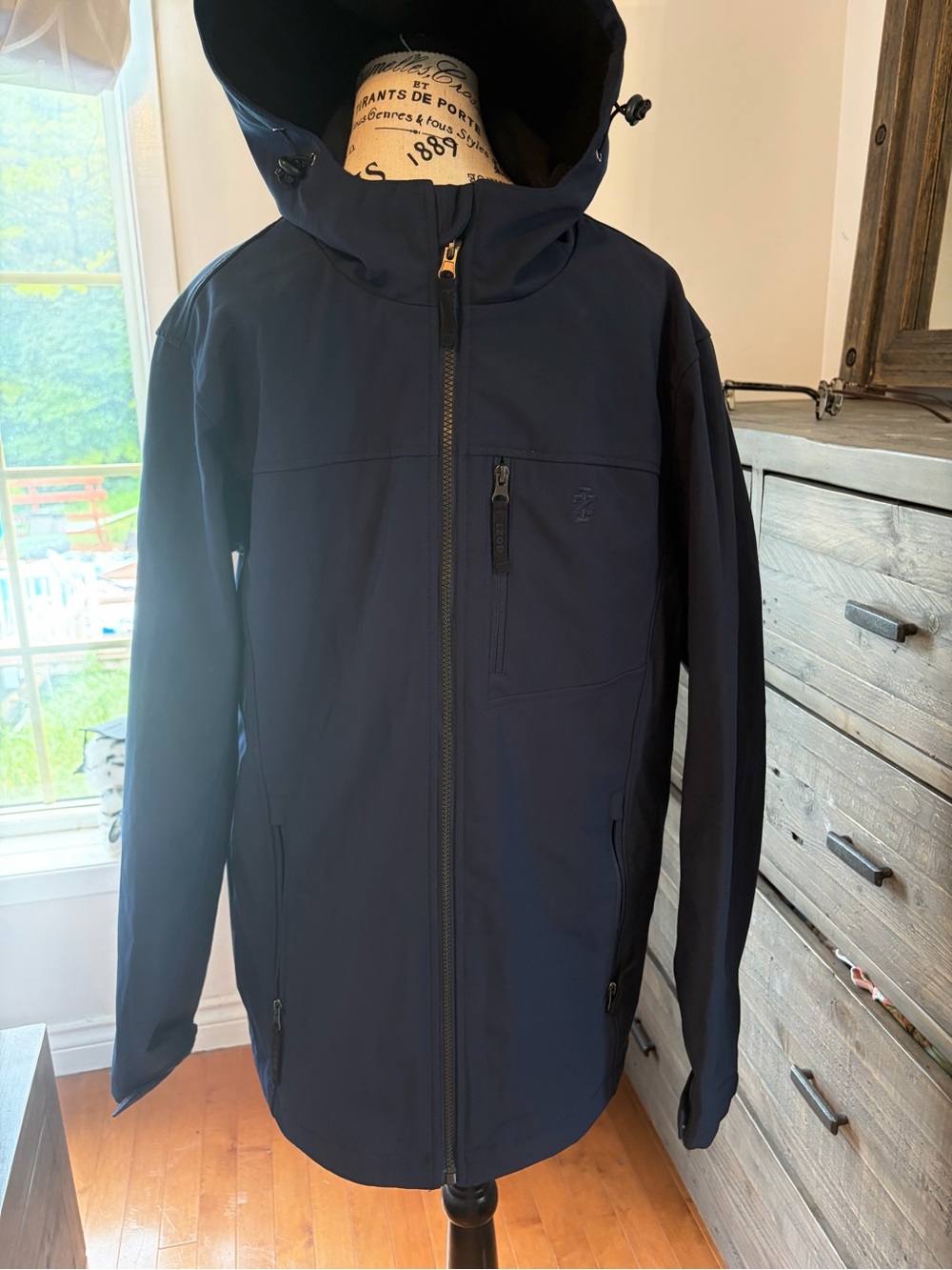 Izod Men's Size Small Navy Hooded Light Hip Length Jacket Like New Navy Blue